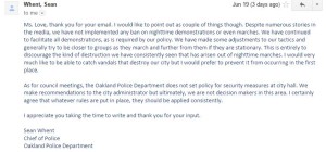 Screen capture of email from Police Chief Sean Whent.